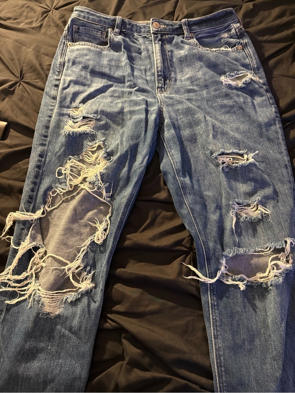 American Eagle Outfitters Dark Blue Embroidered Waistband Jeans